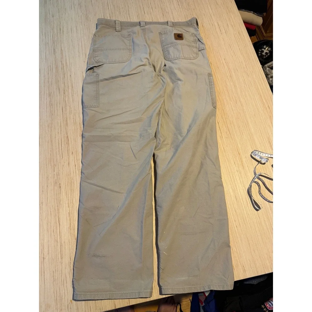 Carhartt Mens Tan Canvas Carpenter Pants 38x34 Workwear Utility Straight Leg